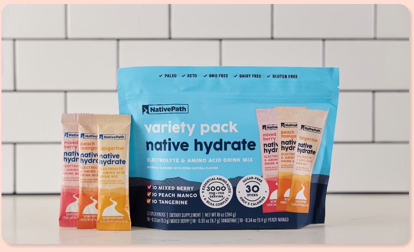 NativePath Native Hydrate variety pack bag with stick packs