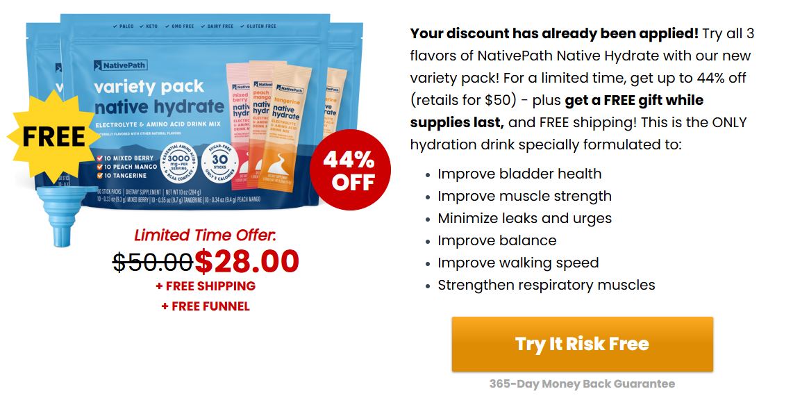 NativePath Native Hydrate Stick Packs variety pack with 44% off offer